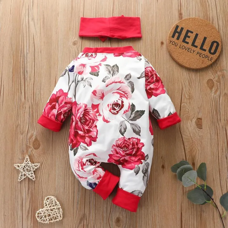 2-piece Floral Printed Jumpsuit & Headband for Baby Girl Wholesale children's clothing