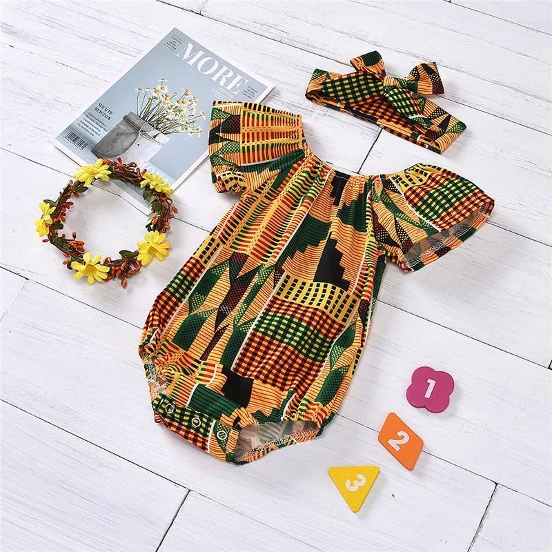 2-piece Geometric Pattern Bodysuit & Headband for Baby Girl