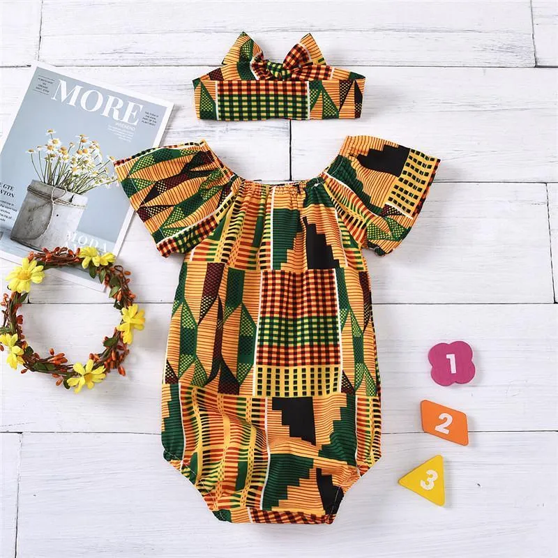 2-piece Geometric Pattern Bodysuit & Headband for Baby Girl