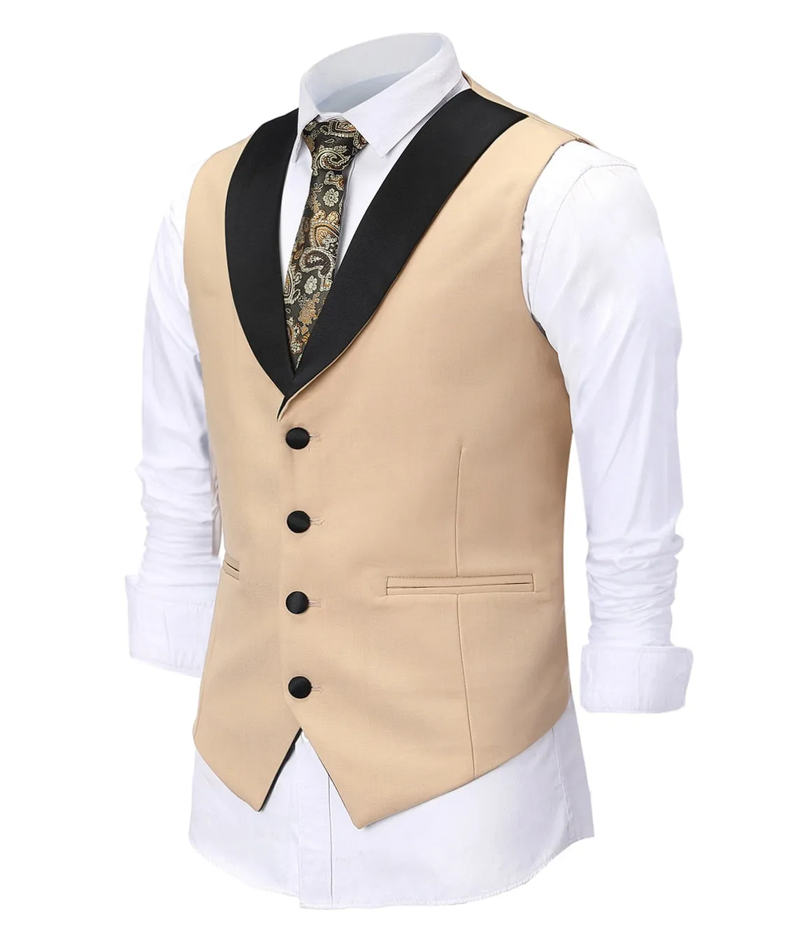 Aidase Casual Men's Beige Vest Jacket Slim Fit Prom Burgundy Tuxedos Blazer Champagne Suits Waistcoat For Wedding Best Man Grooms