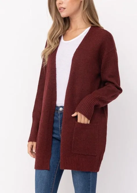 Always Classic Cozy Cardigan Sweater in Burgundy~FINAL SALE