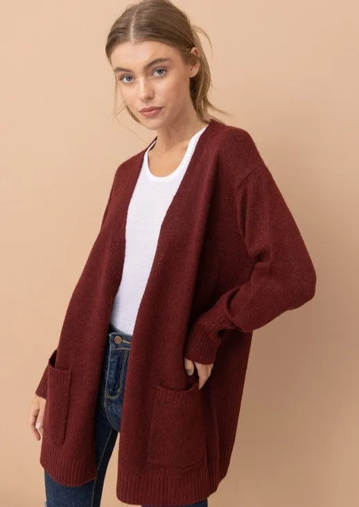 Always Classic Cozy Cardigan Sweater in Burgundy~FINAL SALE