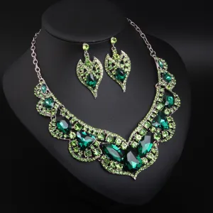 American exaggerated gemstone collarbone necklace earrings set dress banquet fashion women's accessories