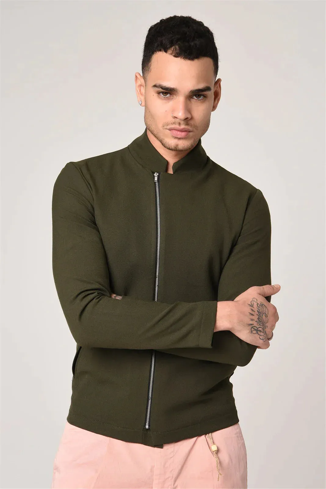 Antioch Dark Green Mock Collar Zip Up Jacket