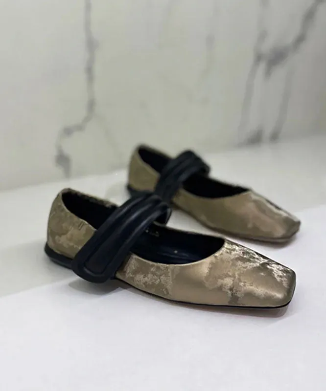 Beautiful Khaki Flat Shoes Stylish Splicing Buckle Strap