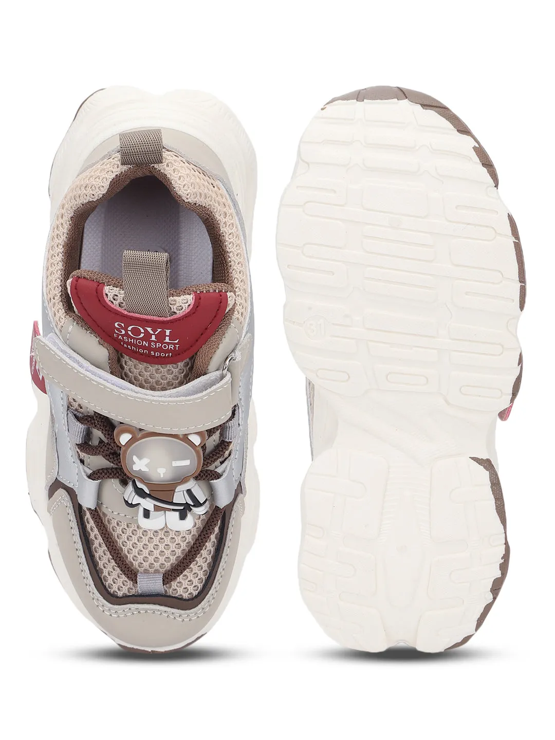 Beige Khaki PU Stylish Velcro Sneakers For Kids-Unisex (TC-RS3649-BEIGKHA)