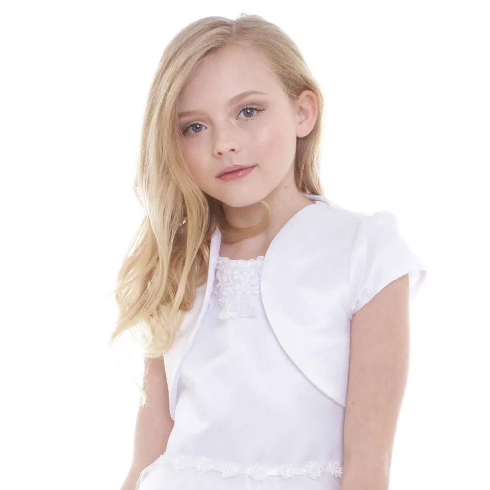 Big Girls White Satin High Collar Elegant Classic Bolero 8-18