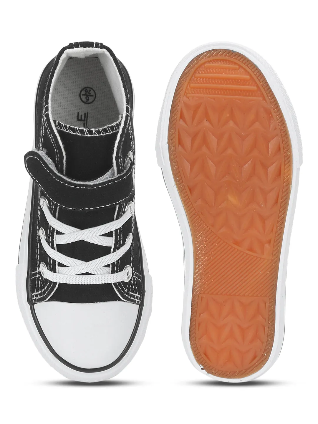 Black Canvas Stylish Velcro Sneakers For Kids-Unisex (TC-VKCAN4-BLK)