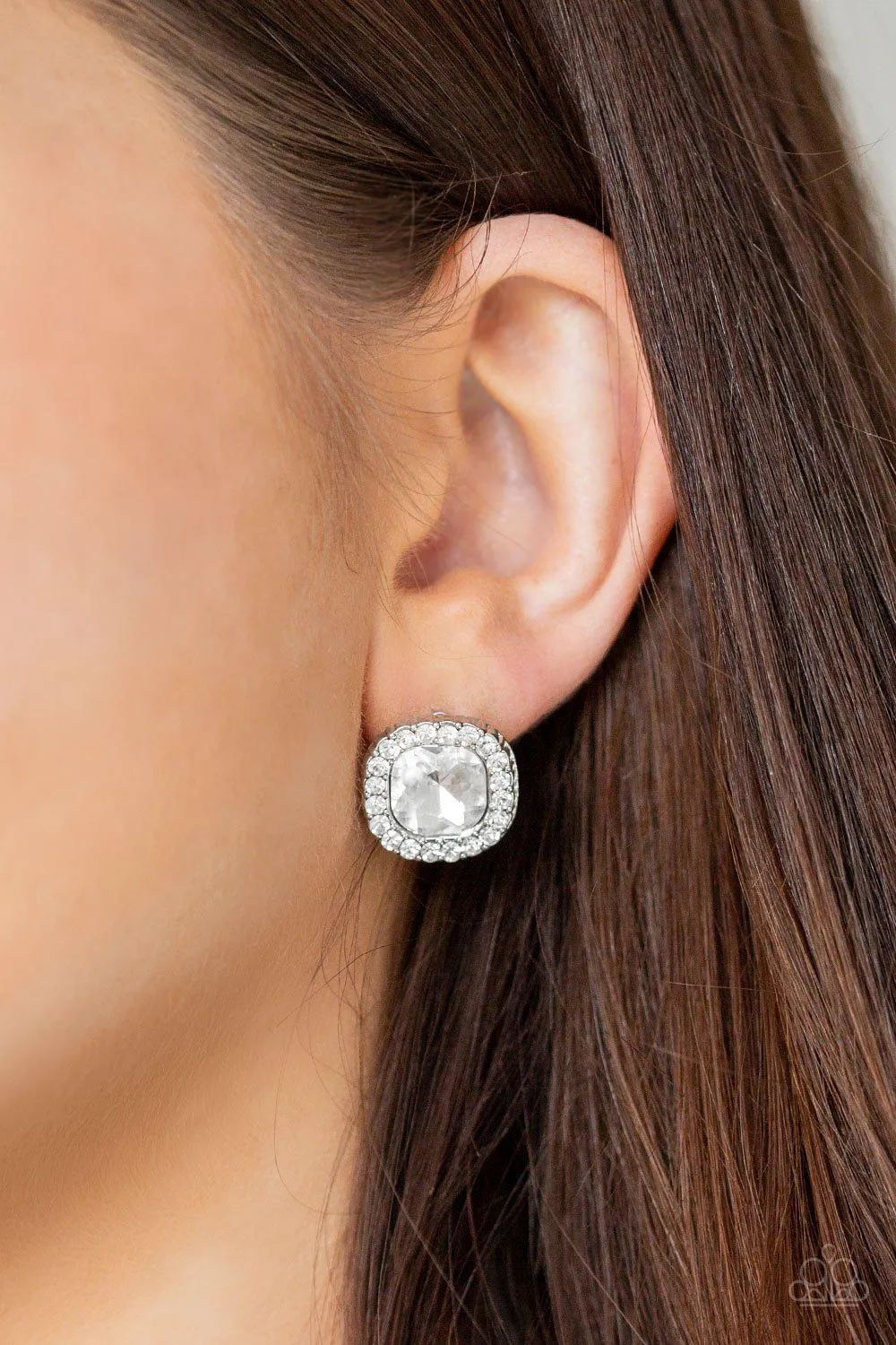 BLING-tastic! White Rhinestone Post Earrings - Paparazzi Accessories