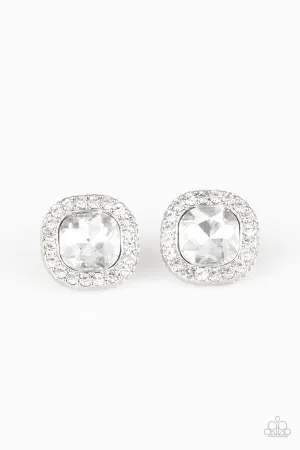 BLING-tastic! White Rhinestone Post Earrings - Paparazzi Accessories