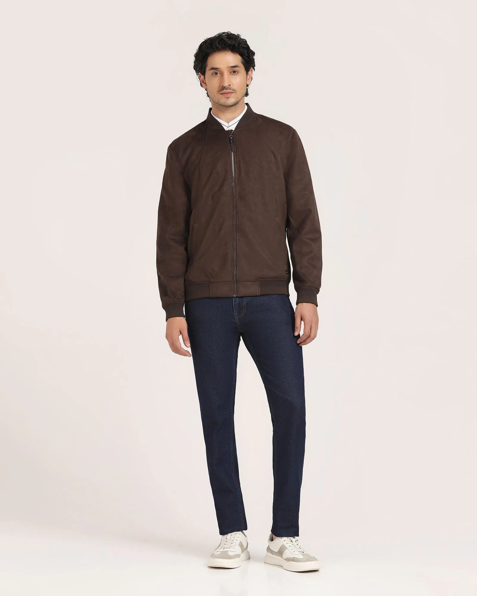 Bomber Coffee Brown Solid Zipper Jacket - Raul