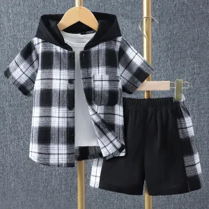 Boys Short Sleeve Hooded Shirt short Kid 2Pcs Outfit*