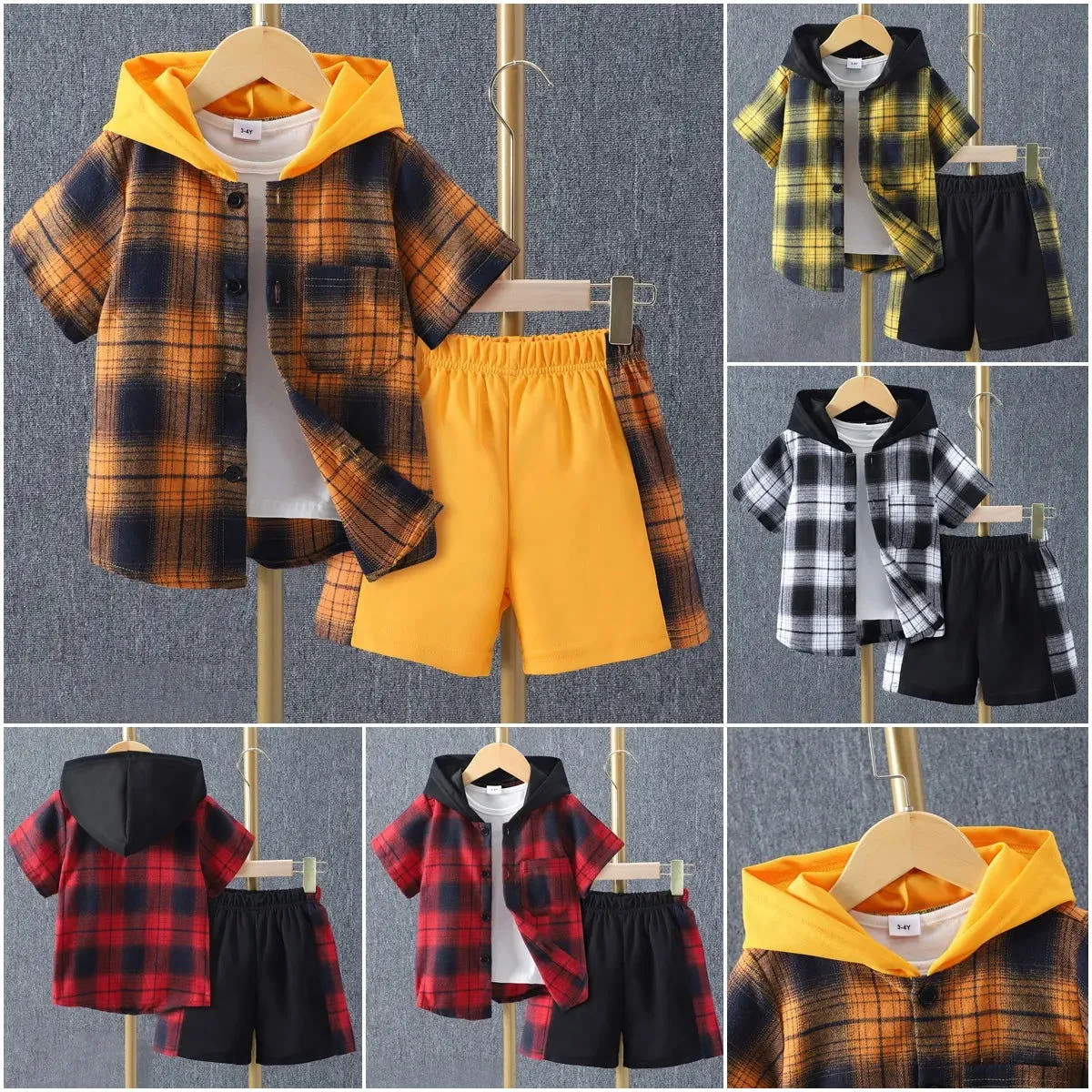 Boys Short Sleeve Hooded Shirt short Kid 2Pcs Outfit*