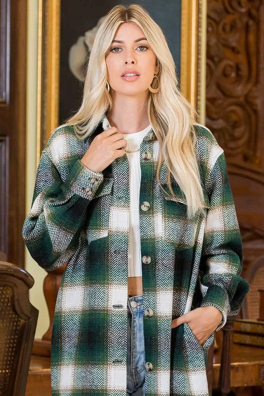 Button Down Long Plaid Coat