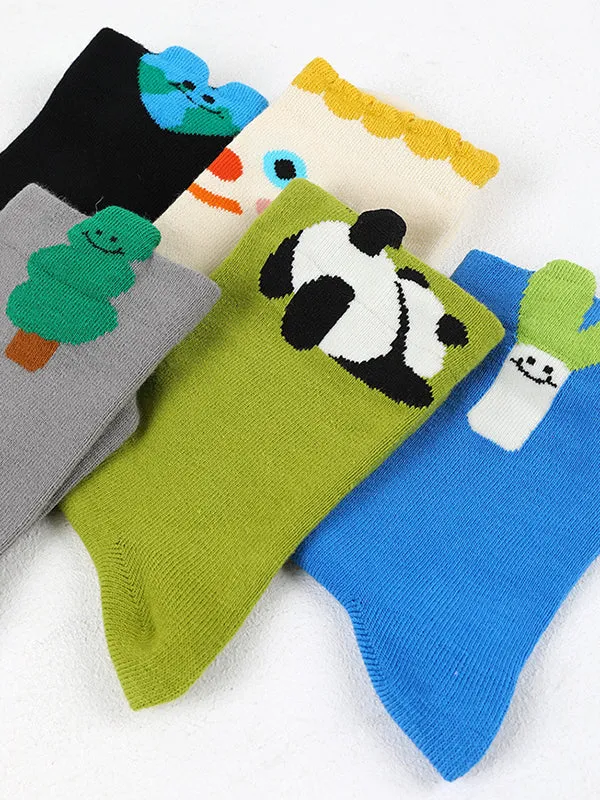 Cartoon Earth Heart Shape Contrast Color Socks Accessories