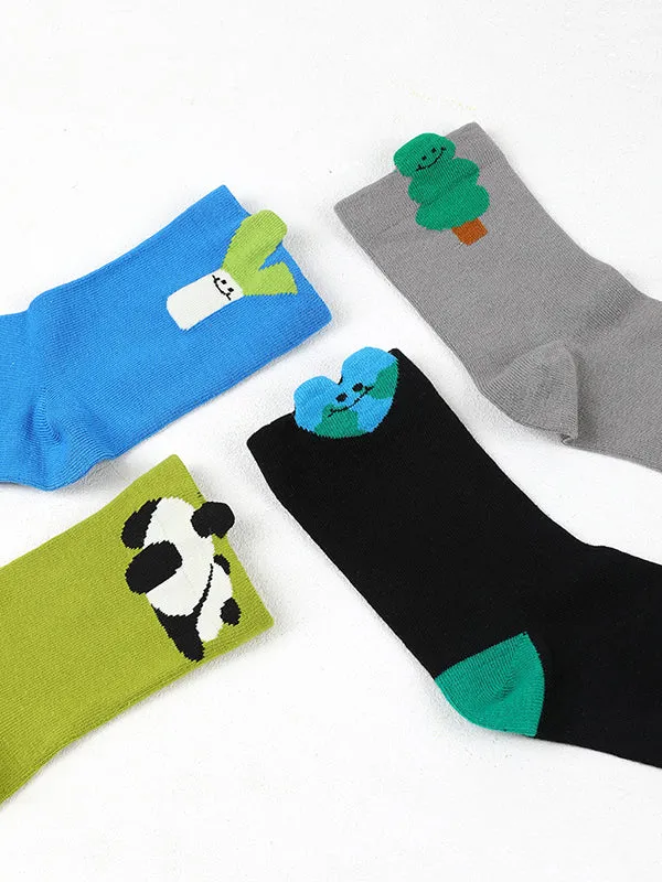 Cartoon Earth Heart Shape Contrast Color Socks Accessories