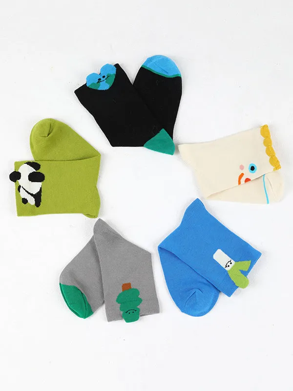 Cartoon Earth Heart Shape Contrast Color Socks Accessories