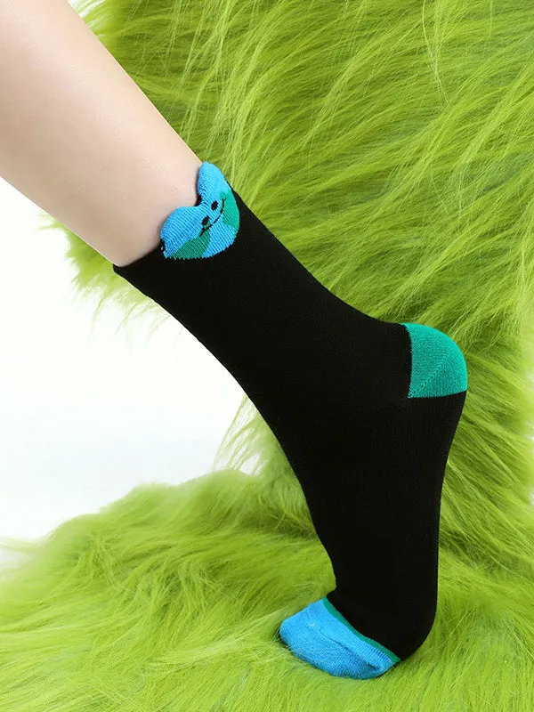 Cartoon Earth Heart Shape Contrast Color Socks Accessories