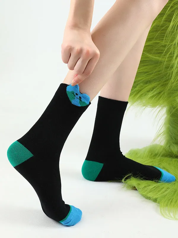 Cartoon Earth Heart Shape Contrast Color Socks Accessories