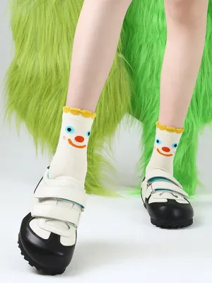 Cartoon Face Contrast Color Socks Accessories