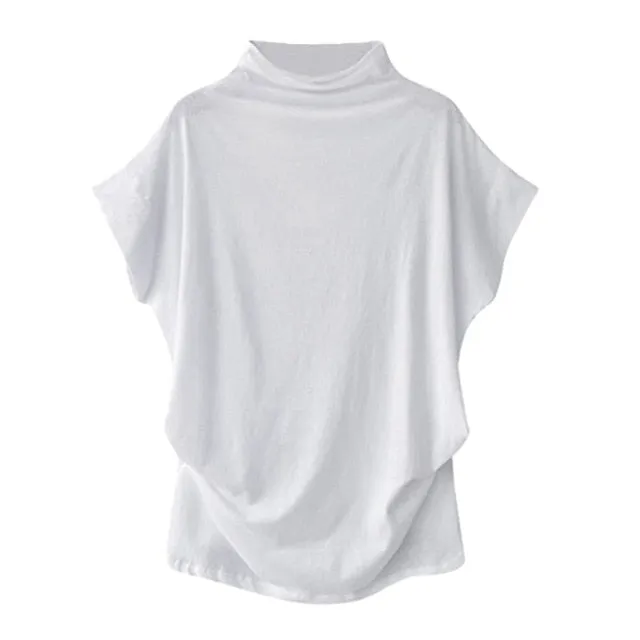 Casual Fashionable Women's Turtleneck Short Sleeve Cotton Blouse