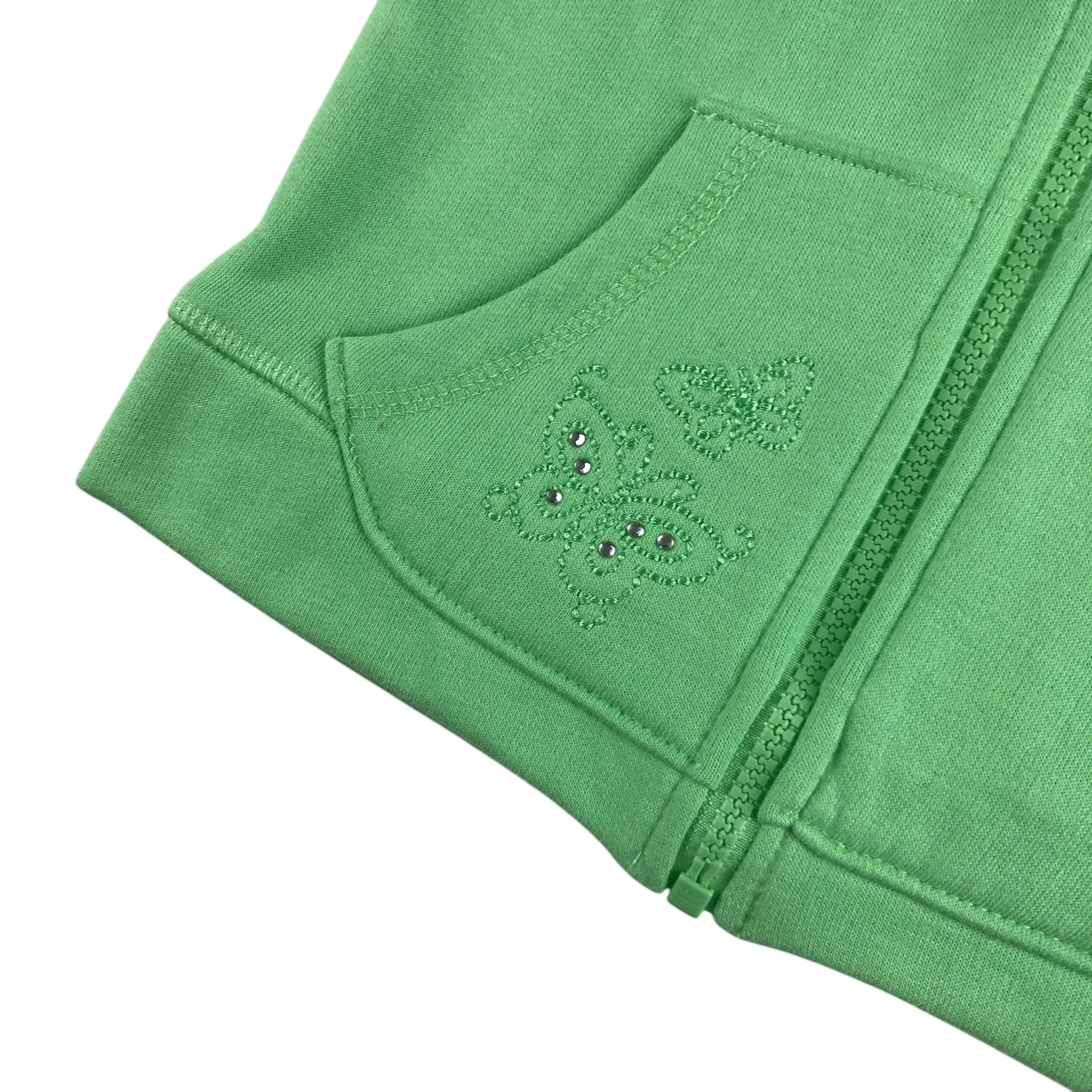 Cherokee hoodie 7-8 years green full zipper butterfly embroidery