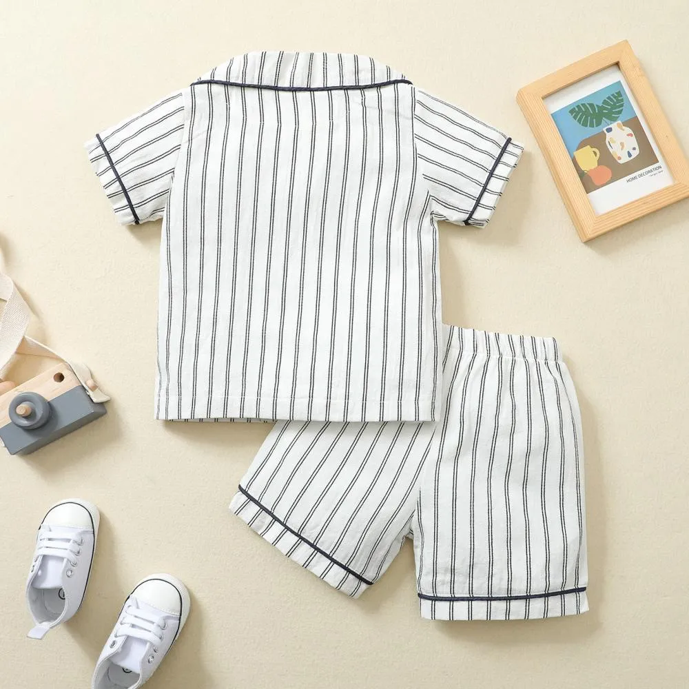 Children's Pajamas Loungewear Boys SummerThin Section Short-sleeved Cotton And Comfortable Striped  Set Children Clothing Vendors