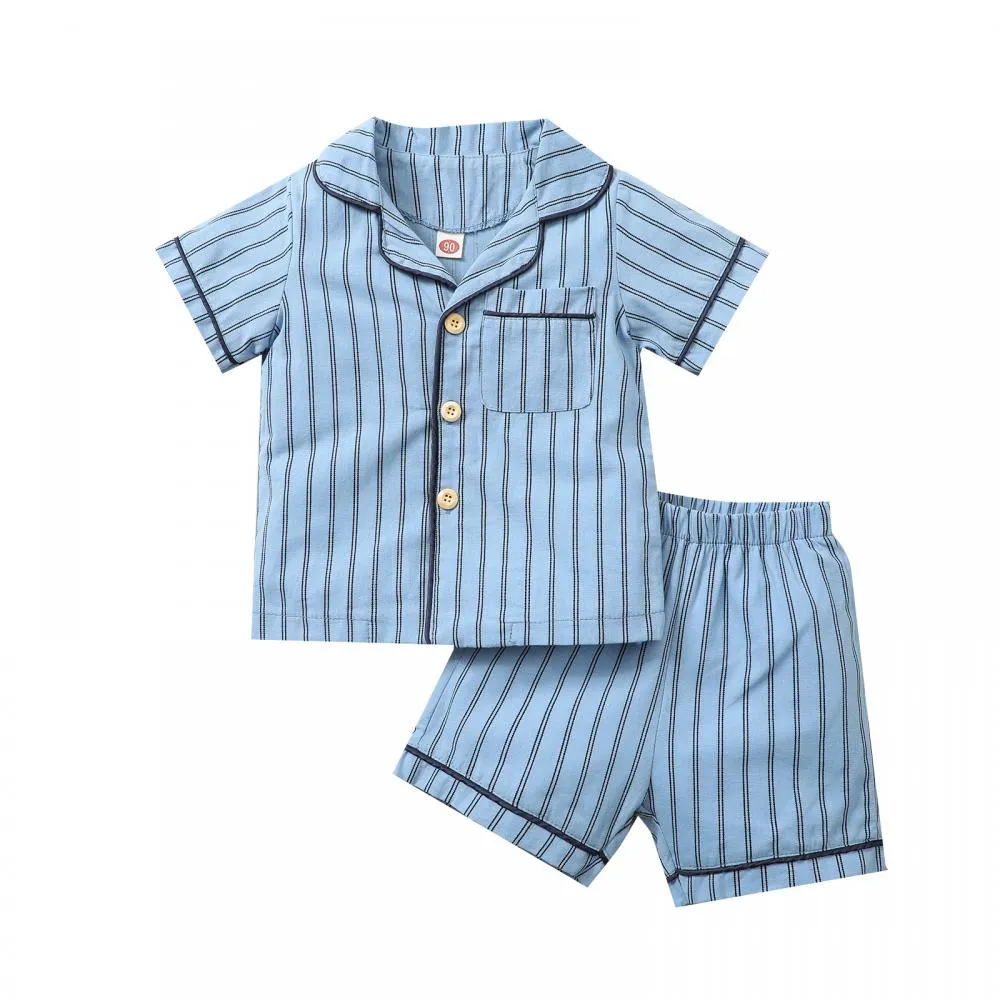 Children's Pajamas Loungewear Boys SummerThin Section Short-sleeved Cotton And Comfortable Striped  Set Children Clothing Vendors