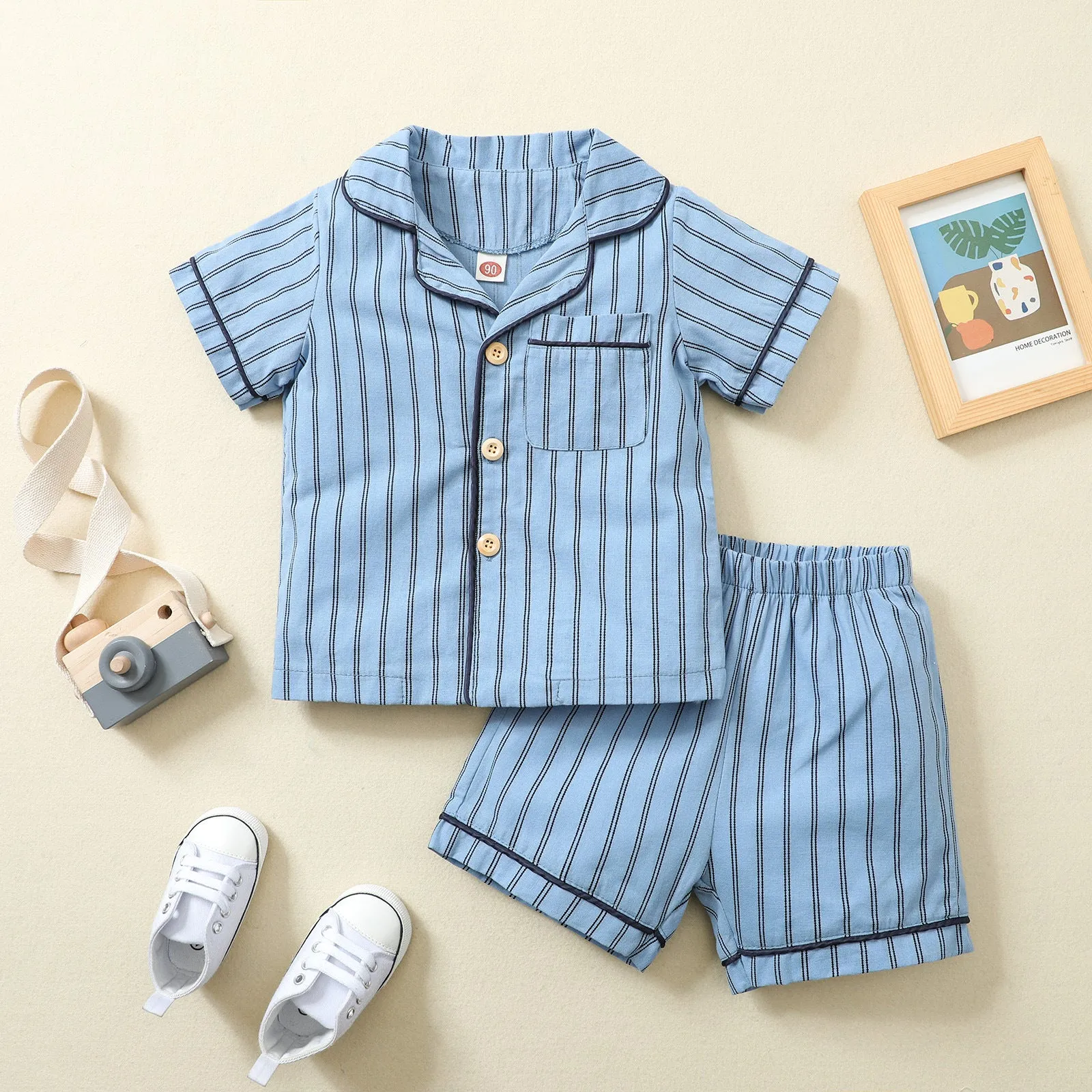 Children's Pajamas Loungewear Boys SummerThin Section Short-sleeved Cotton And Comfortable Striped  Set Children Clothing Vendors