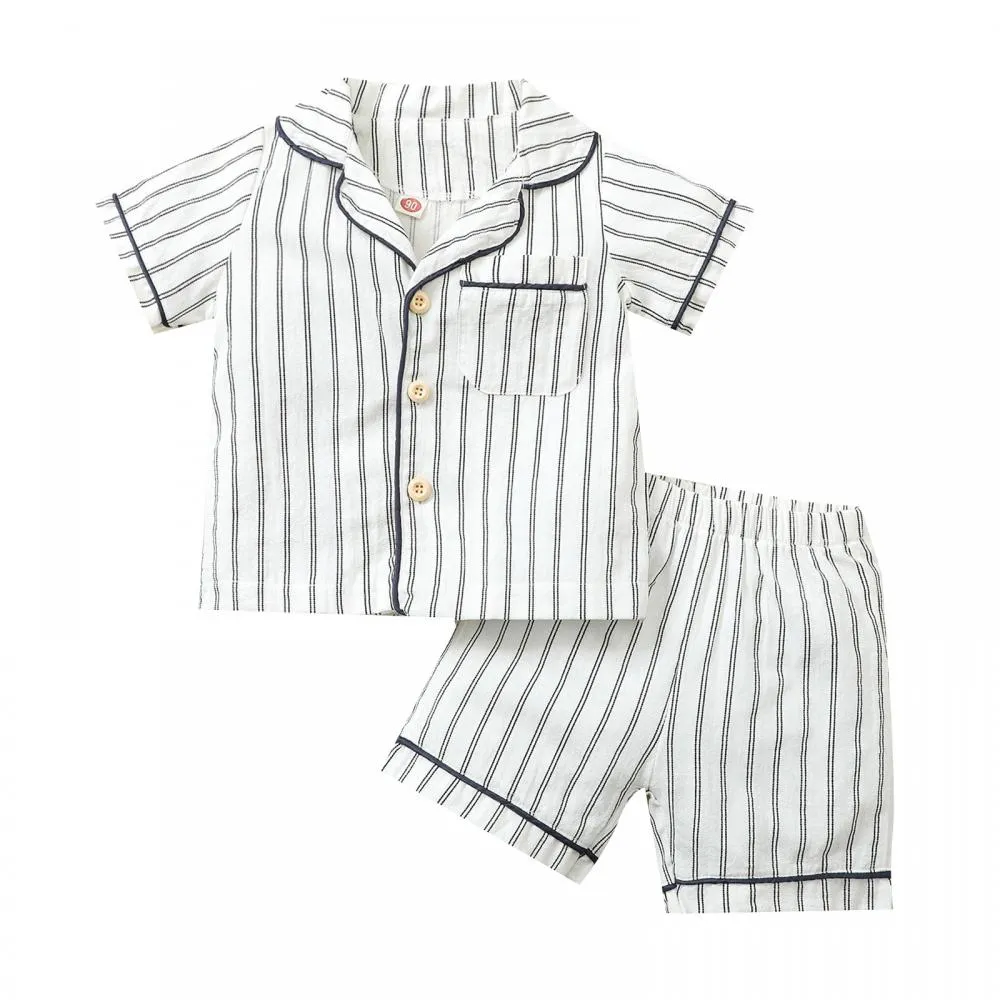 Children's Pajamas Loungewear Boys SummerThin Section Short-sleeved Cotton And Comfortable Striped  Set Children Clothing Vendors