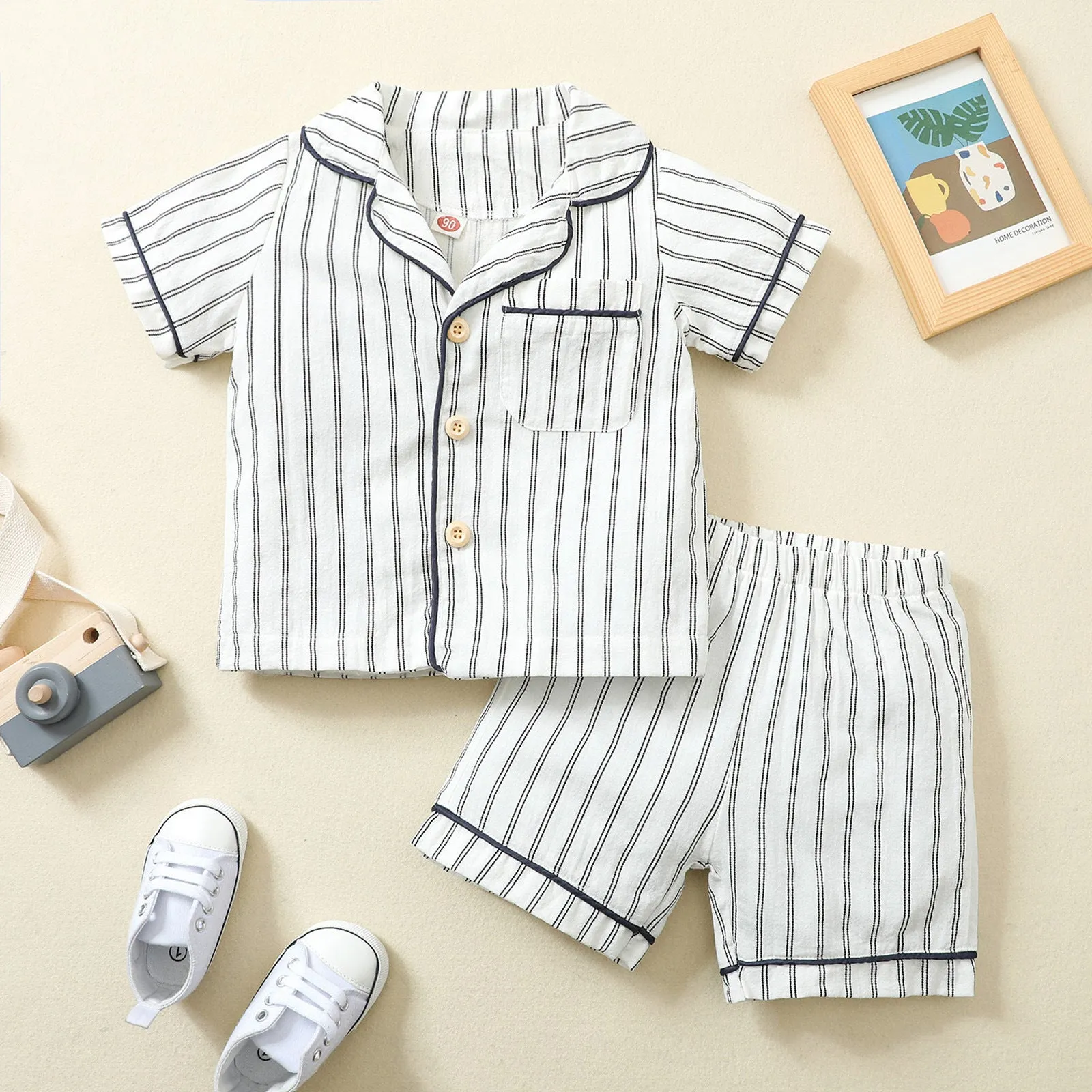 Children's Pajamas Loungewear Boys SummerThin Section Short-sleeved Cotton And Comfortable Striped  Set Children Clothing Vendors