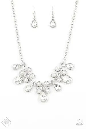 Demurely Debutante White Pearl and Rhinestone Necklace - Paparazzi Accessories