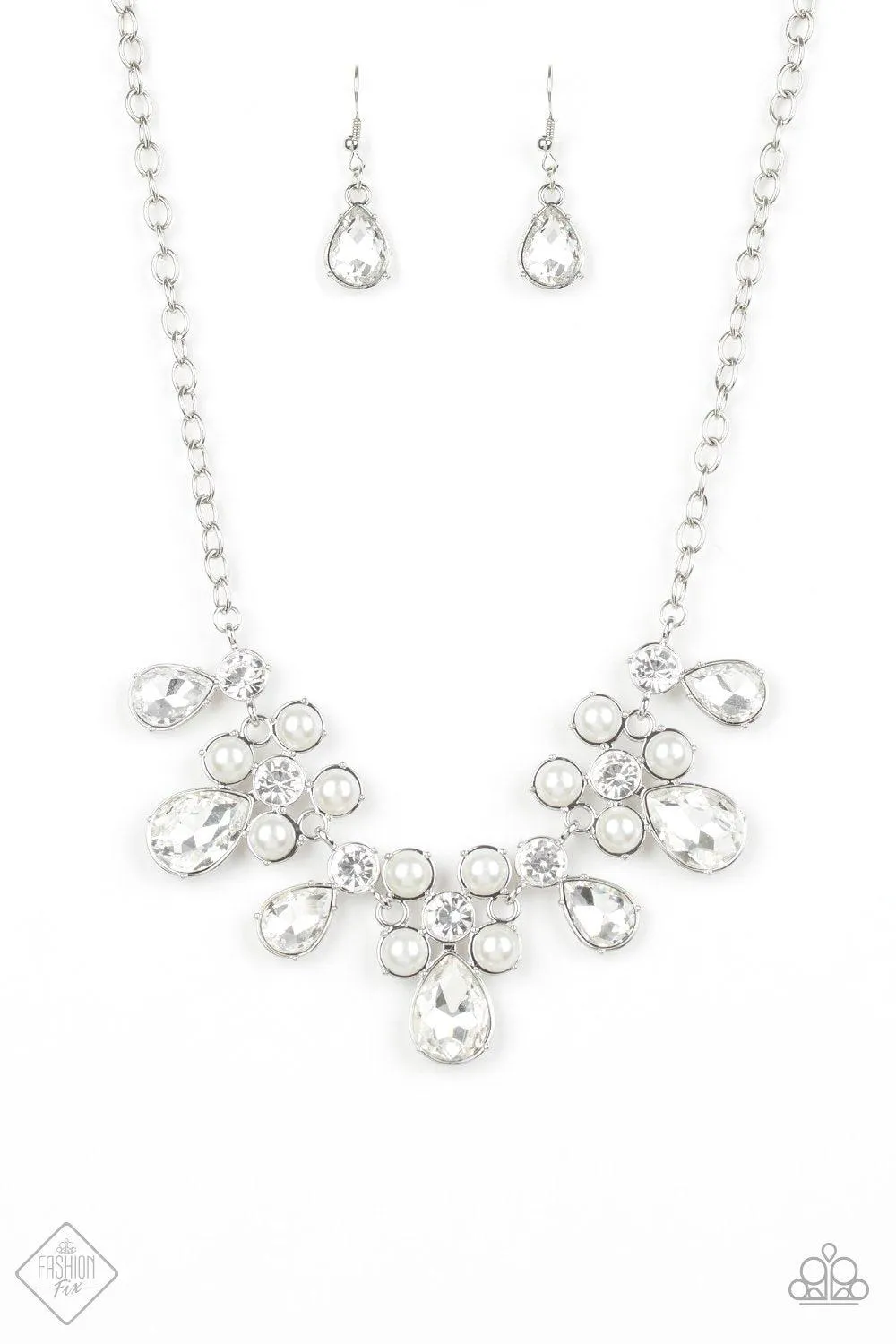 Demurely Debutante White Pearl and Rhinestone Necklace - Paparazzi Accessories