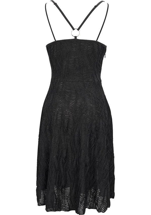 Devil Fashion Gothic Lace Slip Dress - Black with Harness Straps and Side Slits