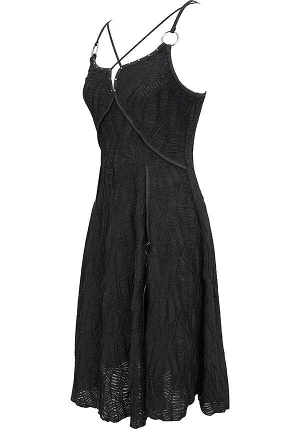 Devil Fashion Gothic Lace Slip Dress - Black with Harness Straps and Side Slits