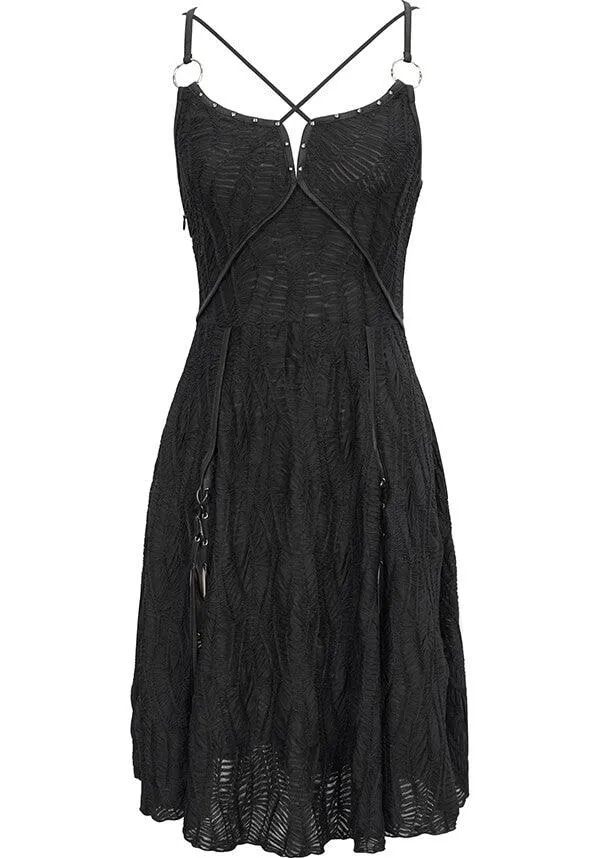 Devil Fashion Gothic Lace Slip Dress - Black with Harness Straps and Side Slits