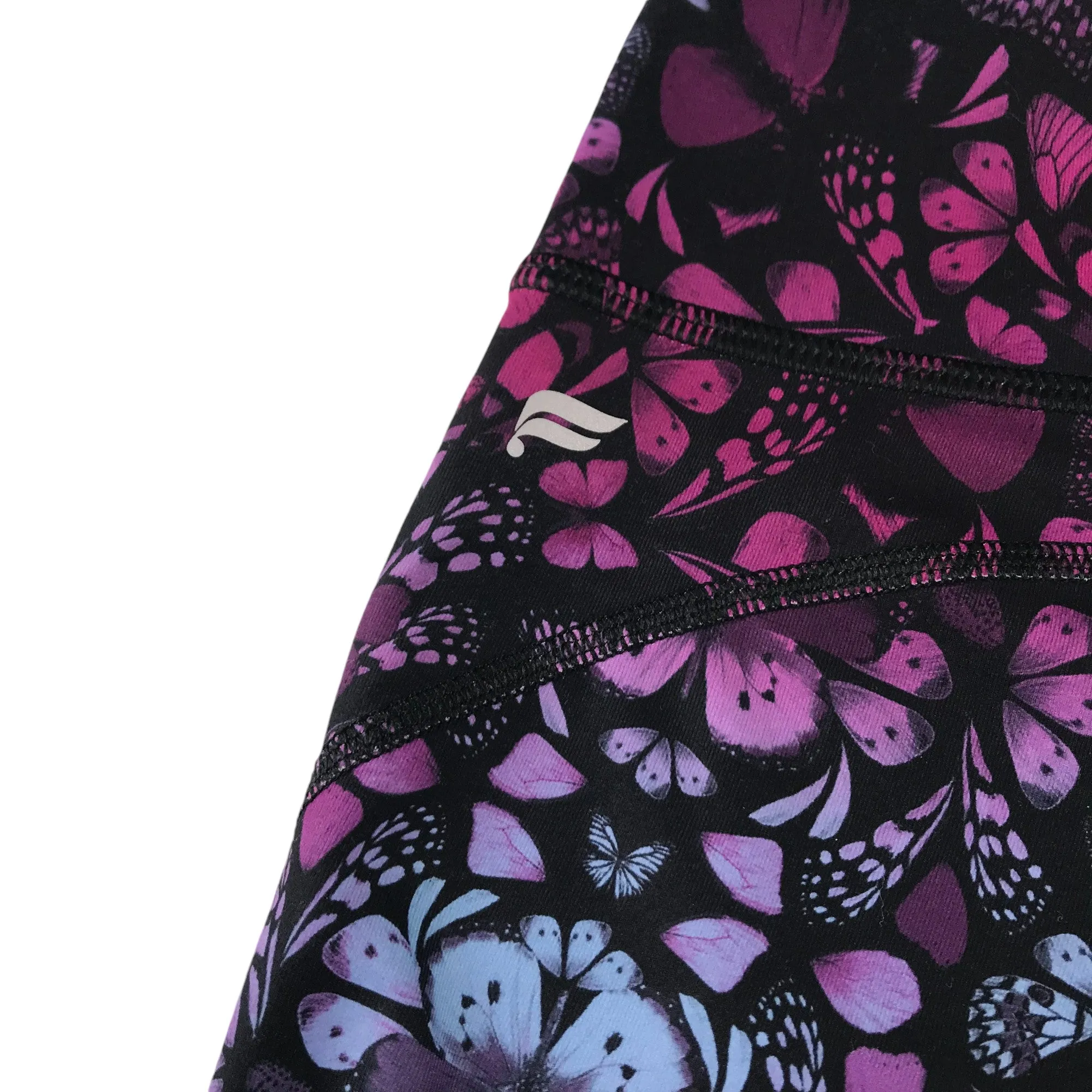 Fabletics sport leggings women size M purple and pink butterfly print capri length