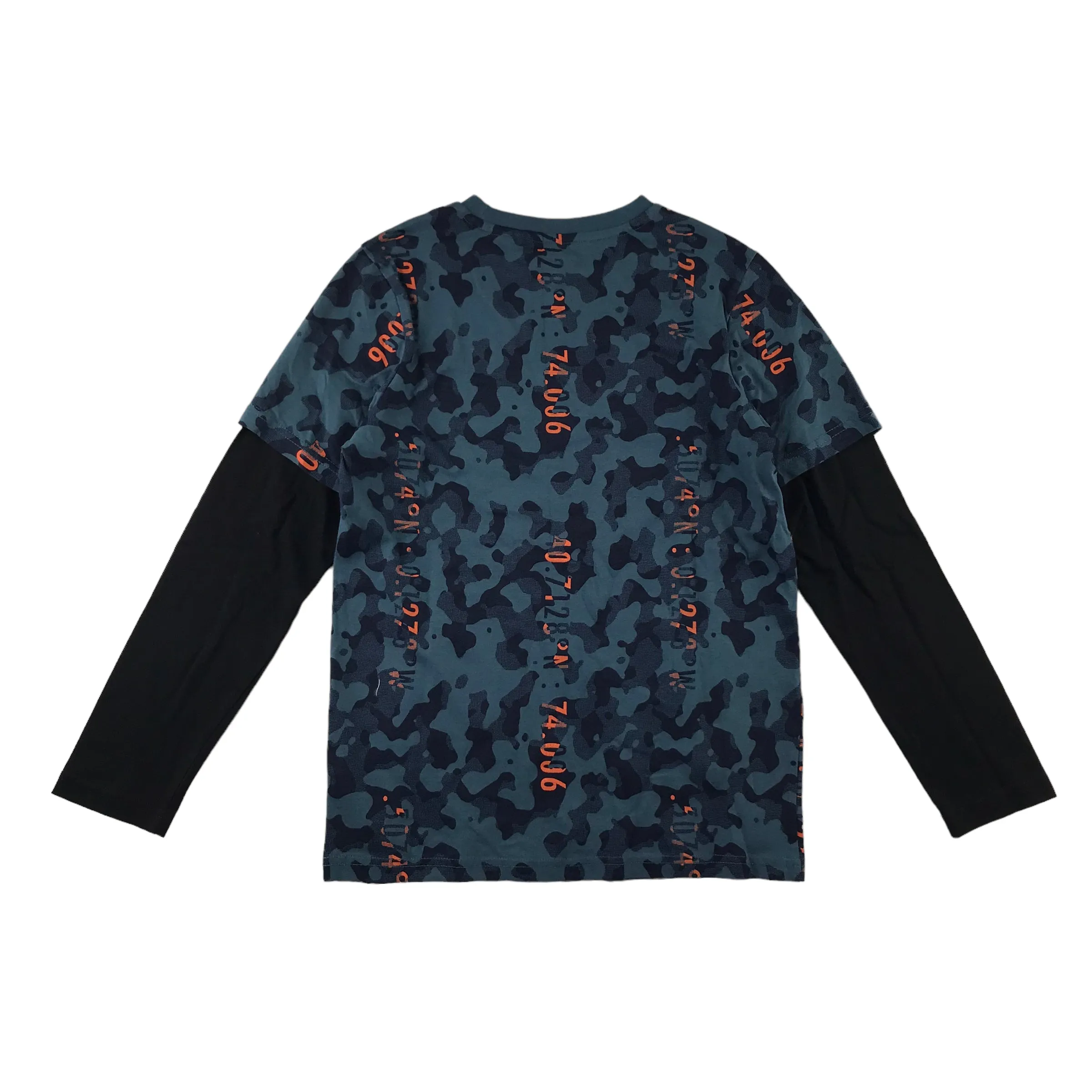 F&F t-shirt 9-10 years navy blue camo pattern long sleeve cotton