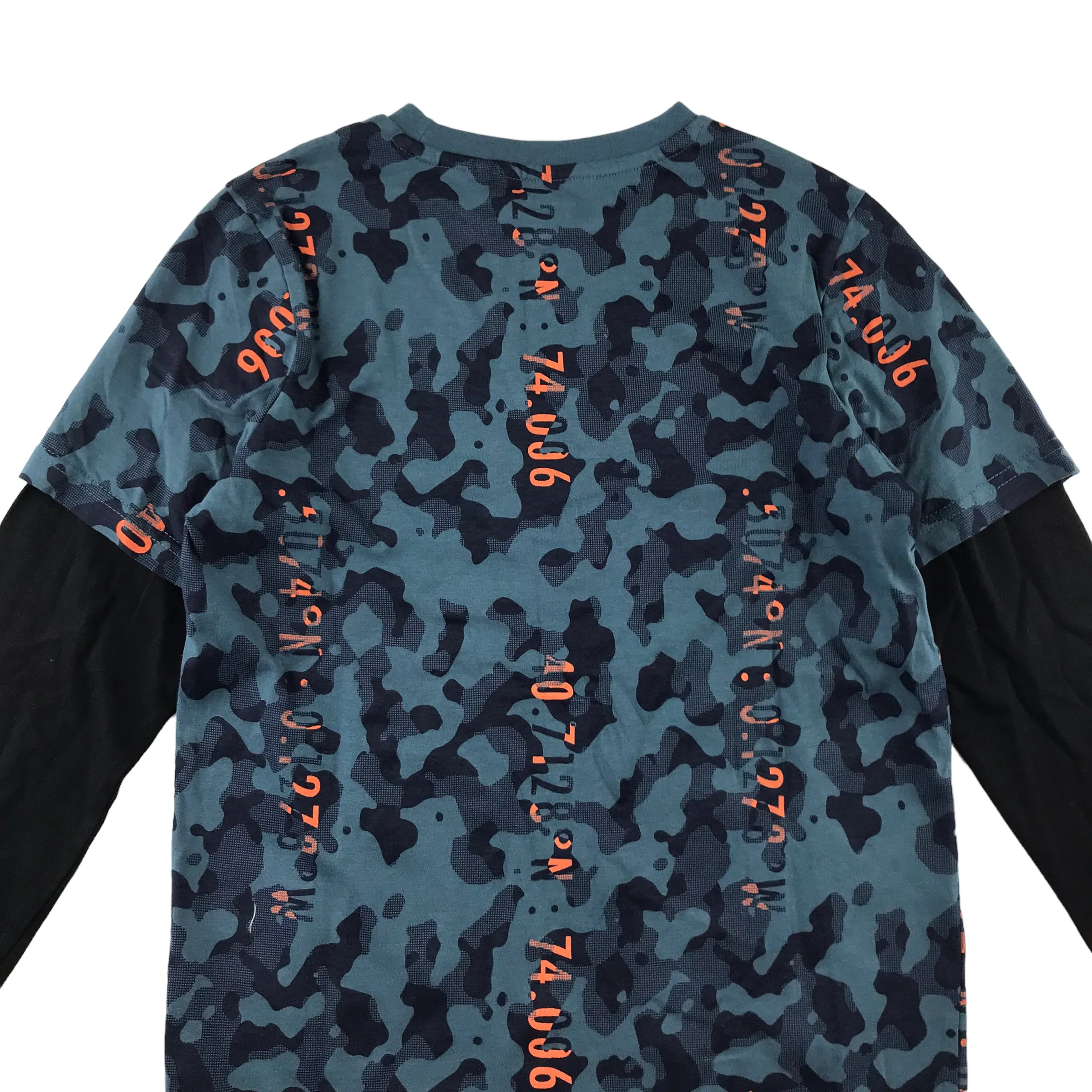 F&F t-shirt 9-10 years navy blue camo pattern long sleeve cotton