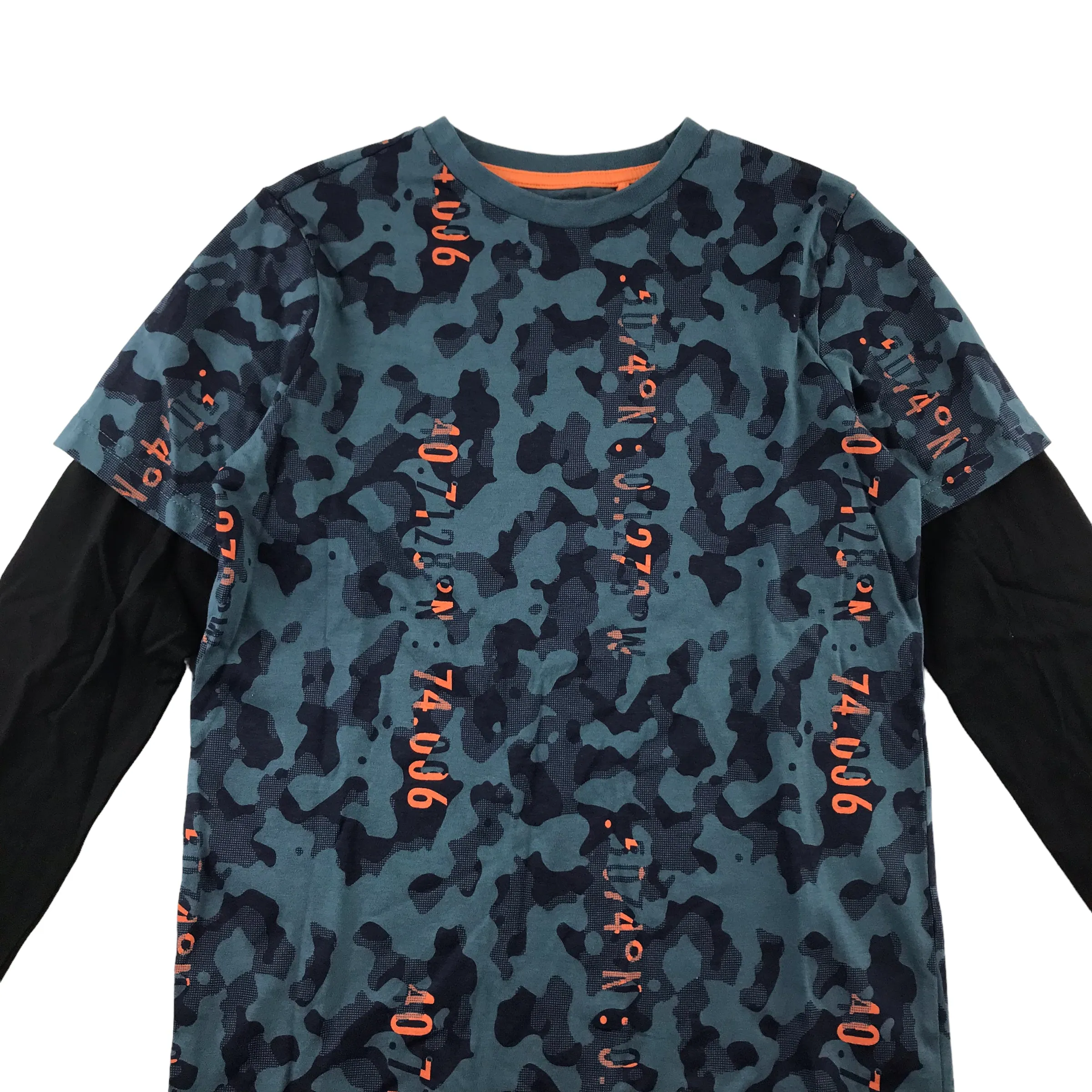 F&F t-shirt 9-10 years navy blue camo pattern long sleeve cotton