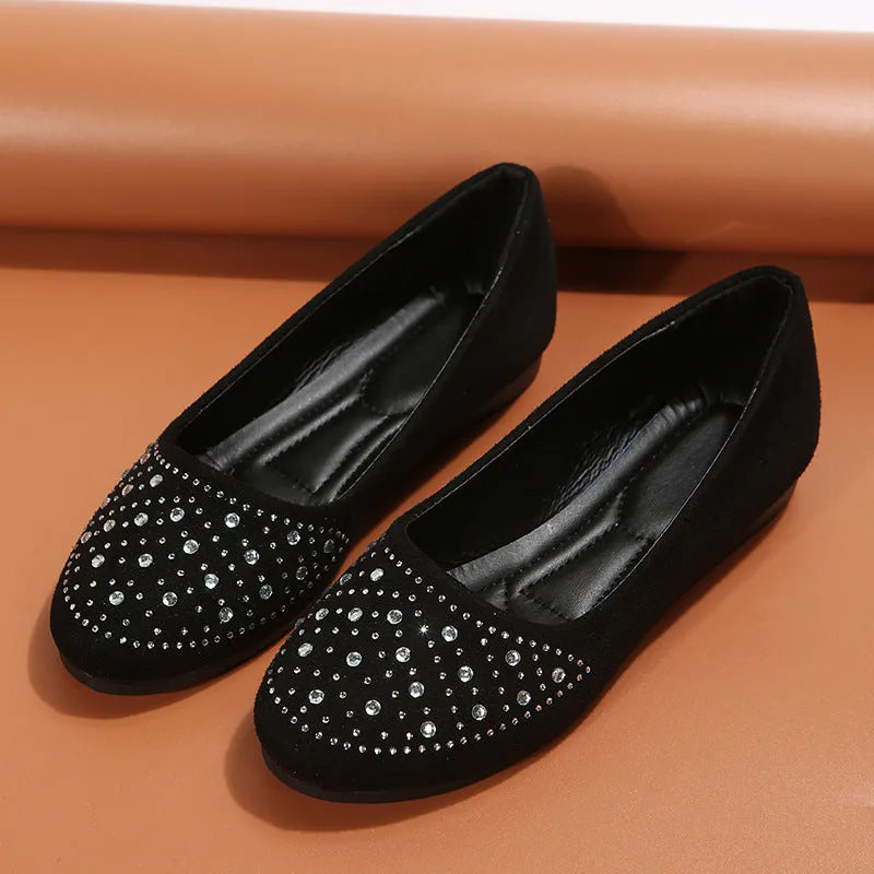 Fshion Flats Shoes With Rhinestones Casual Round Toe Loafers Cozy Shoes For Women