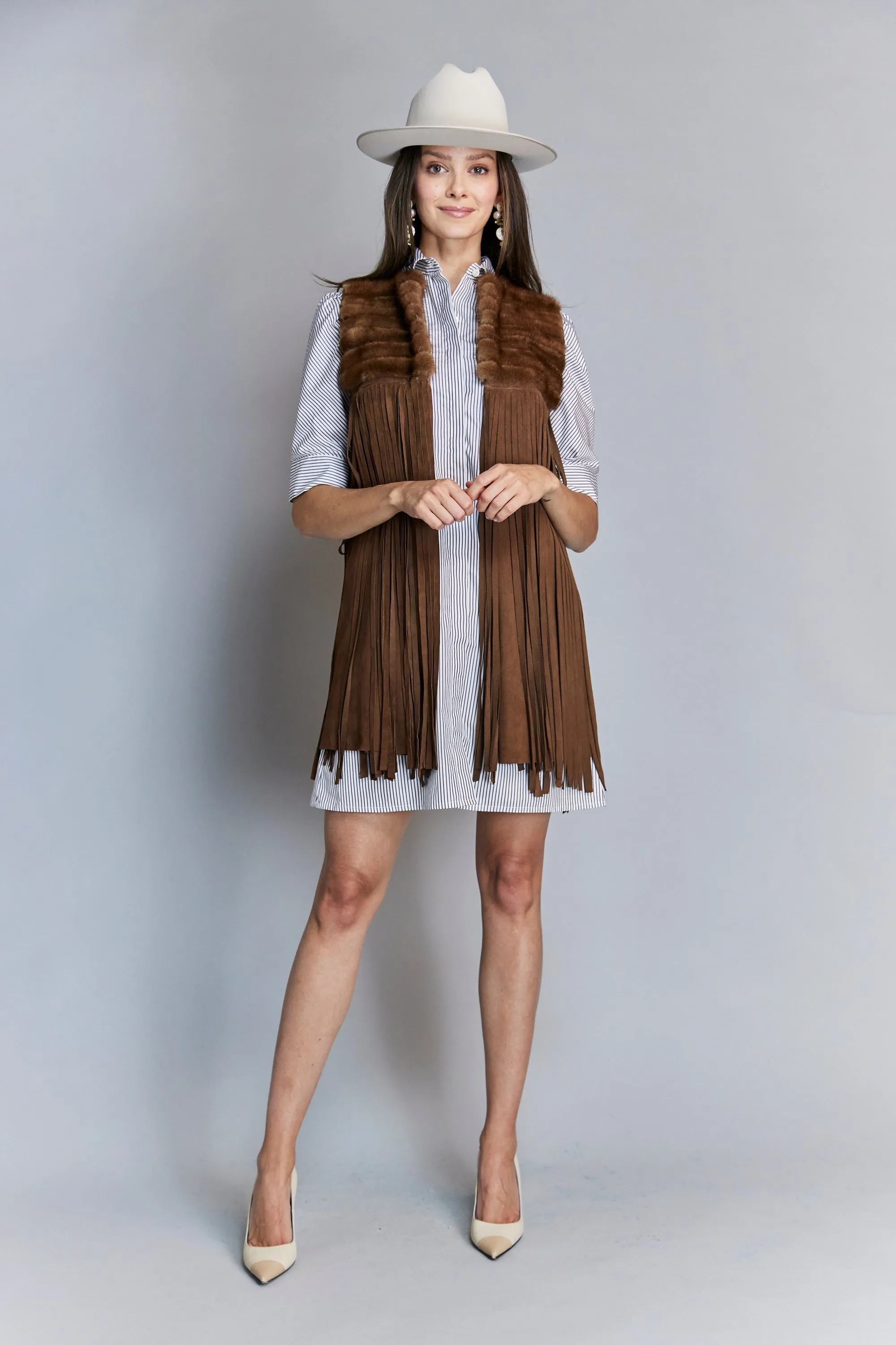 Fur & Suede Fringe Goldie Vest