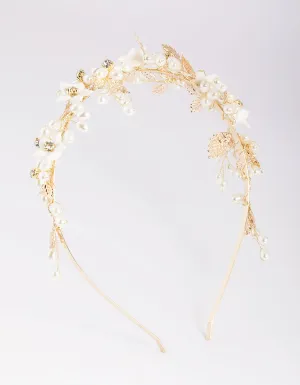 Gold Flower & Leaf Headband