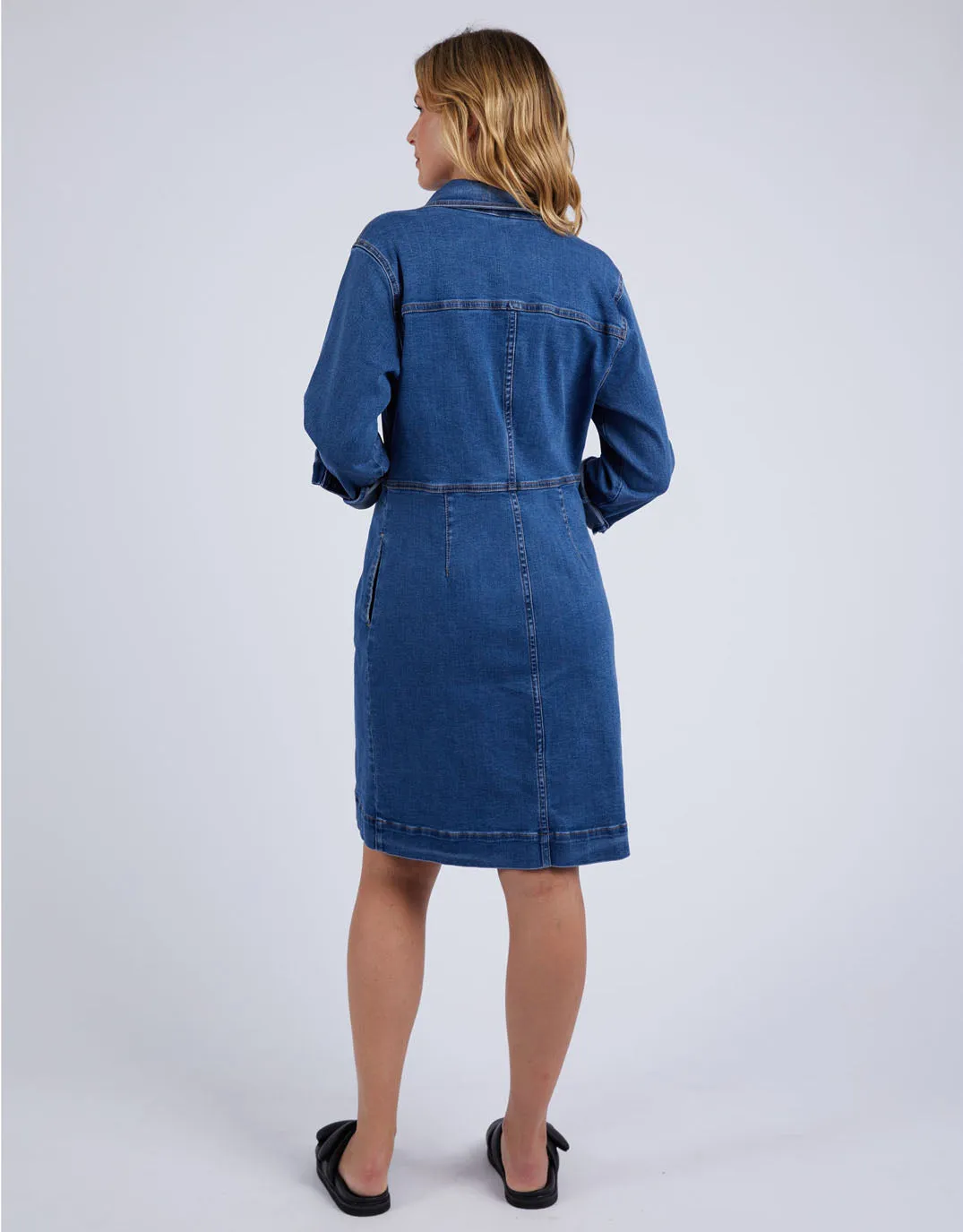 Gwen Long Sleeve Denim Dress - Mid Blue Wash