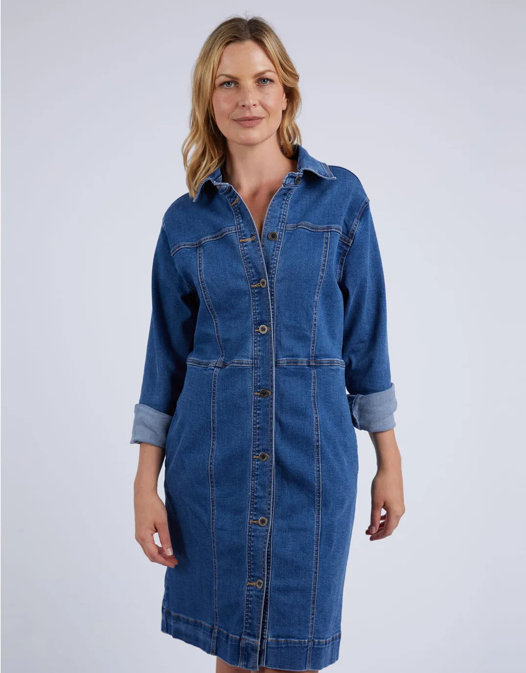 Gwen Long Sleeve Denim Dress - Mid Blue Wash