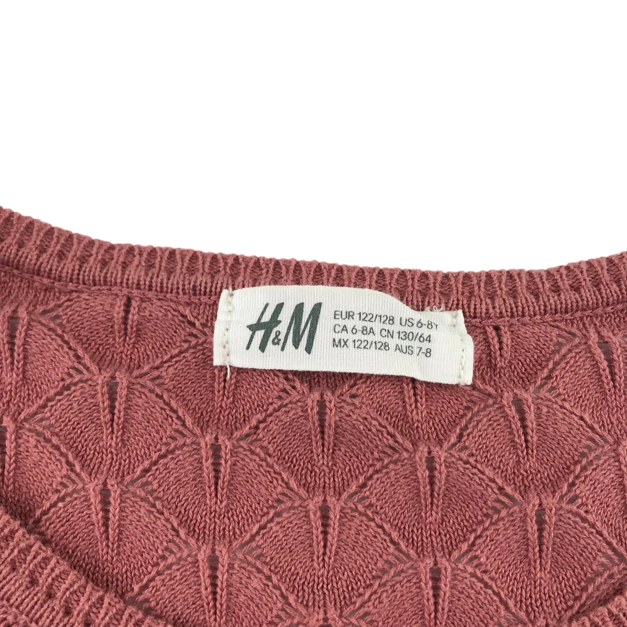 H&M cardigan 7-8 years vintage pink fan knit pattern cotton