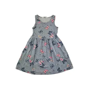 H&M Dress Age 7 Blue Stripe Butterfly Print Cotton