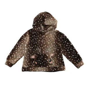 H&M hoodie 6-7 years brown fluffy deer face and sequin details