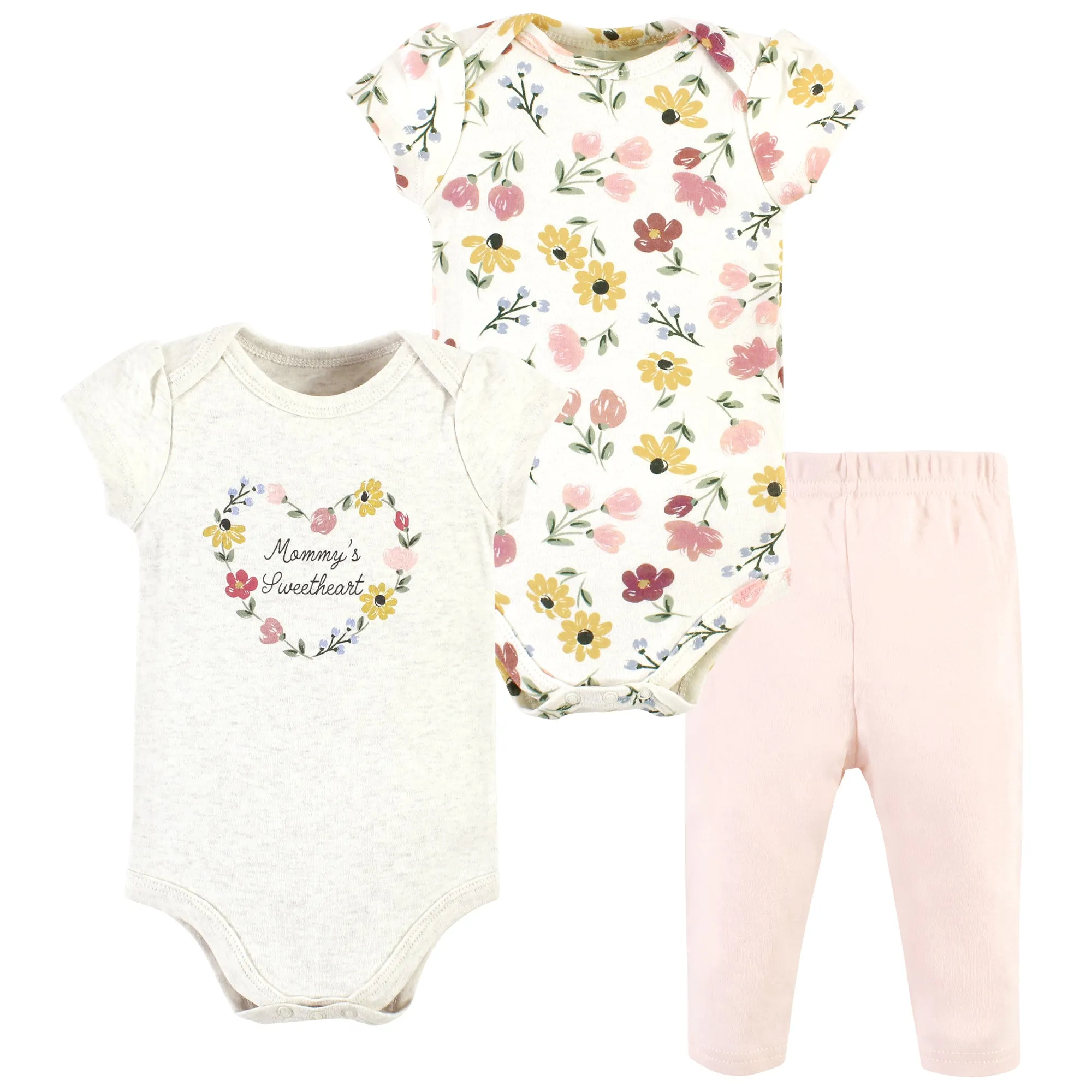 Hudson Baby Cotton Bodysuit and Pant Set, Soft Painted Floral Short-Sleeve