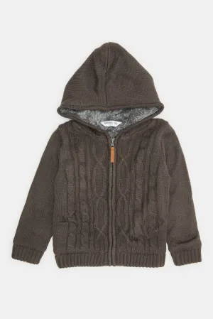 Infant Boys Charcoal Hooded Zip-Through Cardigan